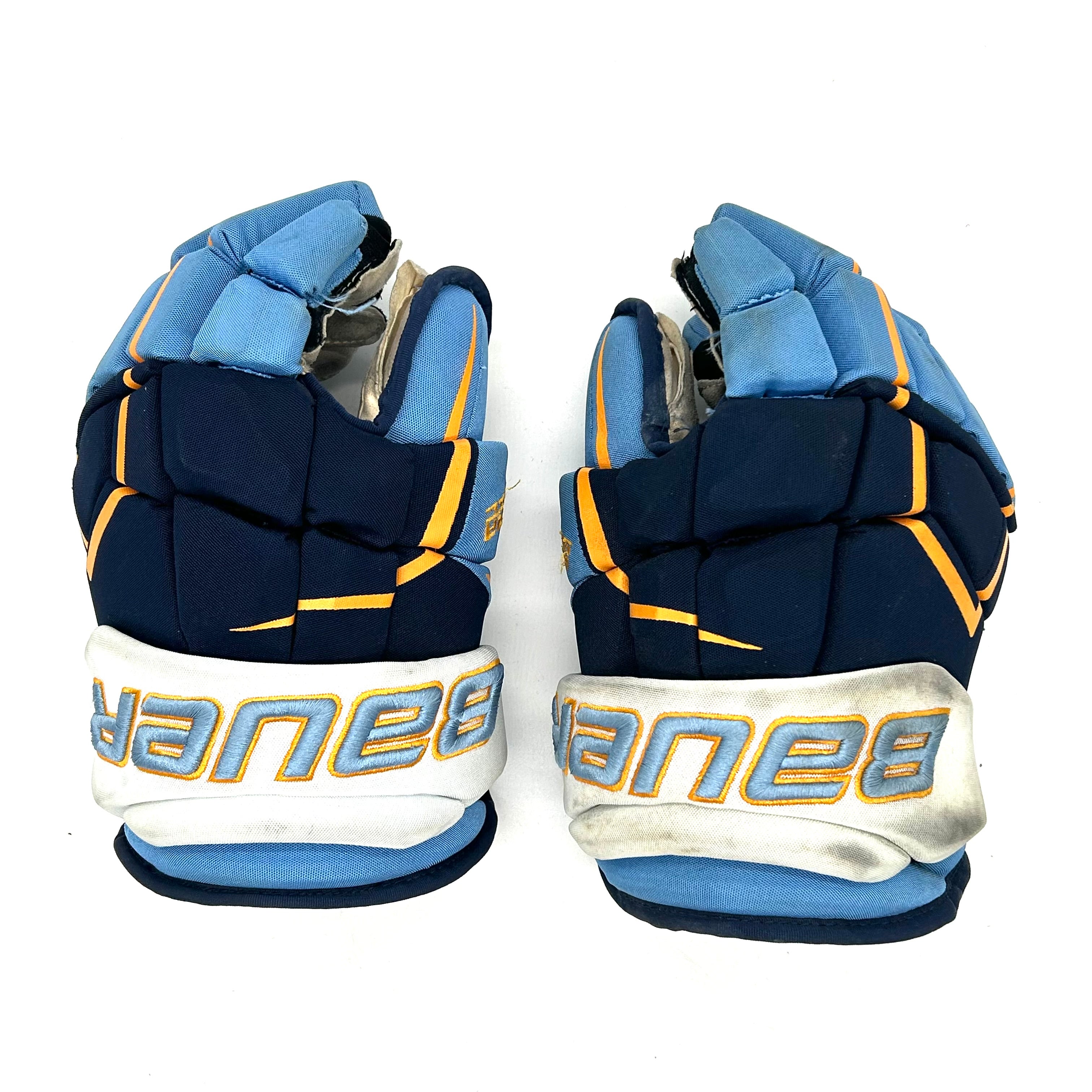 Bauer Supreme Ultrasonic - Gants Pro Stock d'occasion (bleu/jaune)